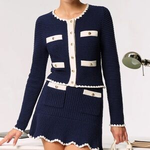 Commense Navy and White Cardigan Sweater